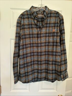 Solaris Brown & Blue Plaid Long-Sleeve Button-Down Flannel Shirt